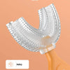 A close-up of a multicolor optional food grade silicone U-shaped toothbrush for kids