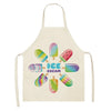 A light yellow apron featuring colorful ice cream-themed graphics on a white background.
