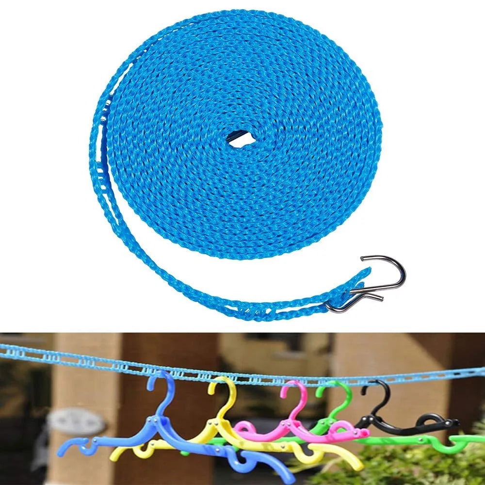 Blue portable windproof clothes drying line with multiple hanging clips