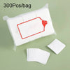 A clear plastic bag containing 300 cotton pads for nail and gel polish removal, with several loose pads displayed nearby.