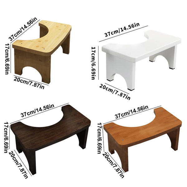 A set of four portable bamboo toilet squat stools in dark brown and natural wood finishes.