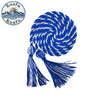 Blue graduation honor cord with tassel ends coiled into a spiral design