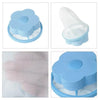 Light blue floating laundry mesh filter bag used for hair and lint removal