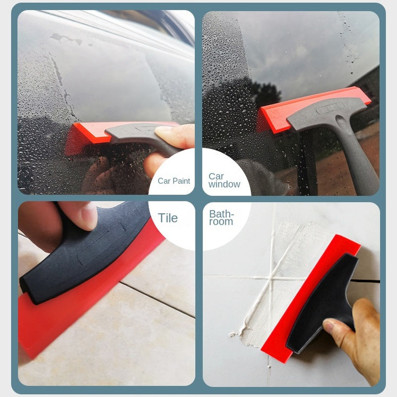 A set of red and black silicone scrapers used for cleaning grout, filling gaps, and applying paint.