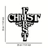 Black metal cross wall art decor with the word CHRIST first engraved on it