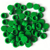 A collection of round, bright green building blocks for DIY projects.