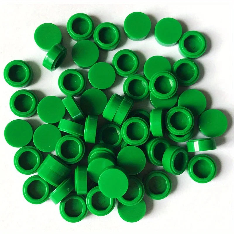 A collection of round, bright green building blocks for DIY projects.