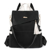 Black women's anti-theft PU leather travel backpack with white accents
