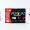 A box of YIHUI 48-color soft tip acrylic brush markers with various colors and features