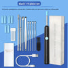 Black 9-piece set of accessories for a smart visual ear cleaner including tools and storage bottle
