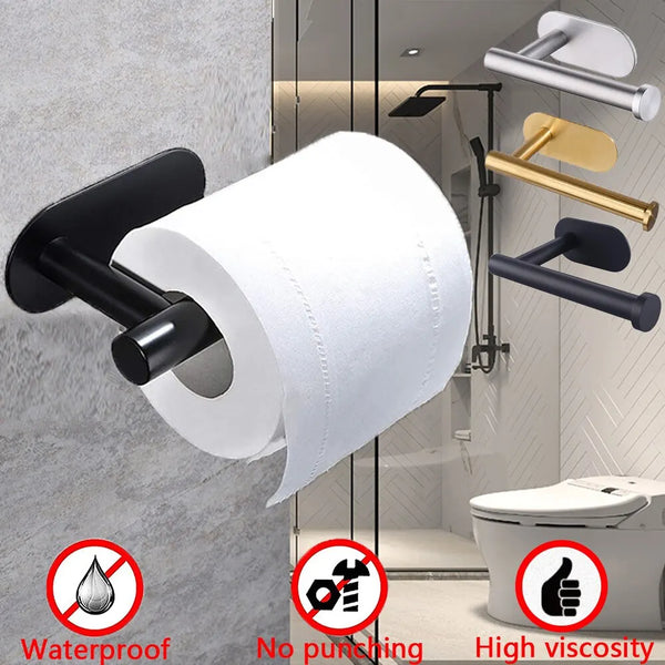 No-Drill adhesive paper towel holder with stainless steel finish mounted on a wall.