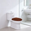 A white toilet with a brown protective seat cover is shown in a modern bathroom setting.