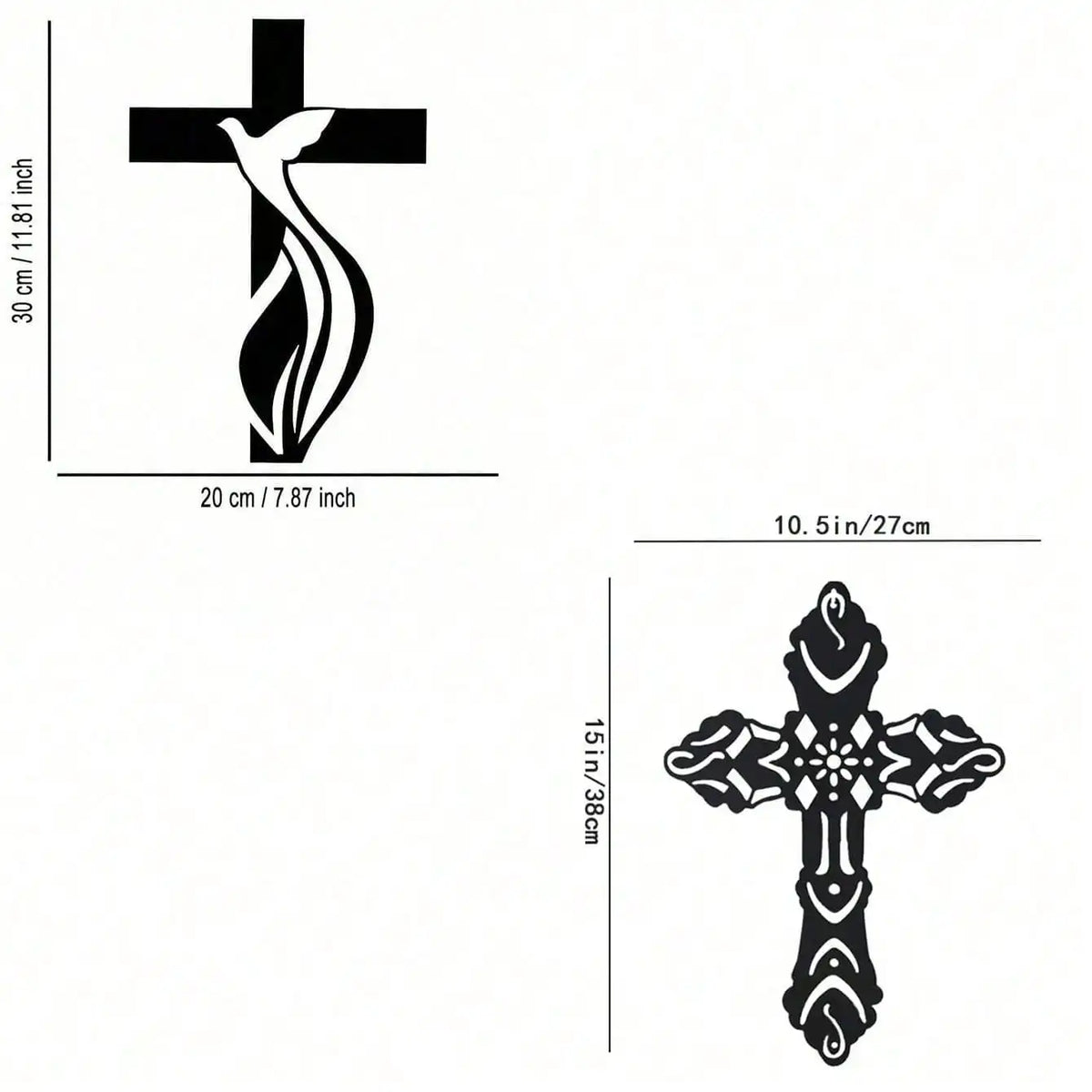 Black metal cross wall art decor featuring a stylized flame design.
