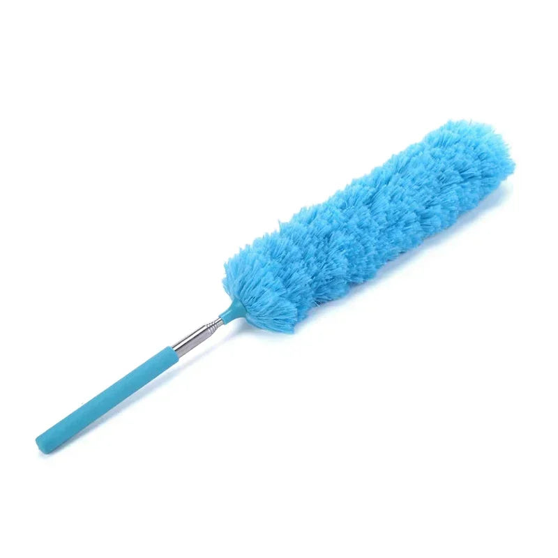 A bright blue telescopic electrostatic microfiber duster with an extendable stainless steel handle.