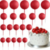 A set of 20 red spherical cake toppers on sticks for decoration
