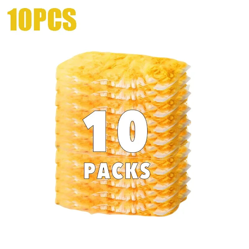 Diez paquetes de recambios de plumero amarillo desechables.