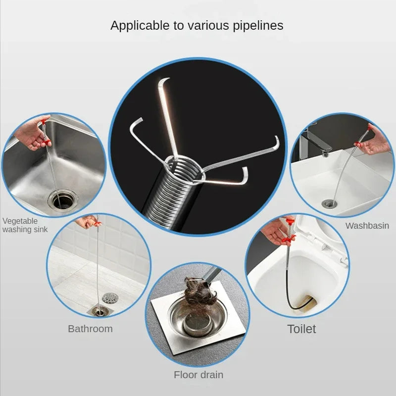 A heavy duty sink and drain unclogging tool is shown with various pipelines including a washing sink, bathroom, floor drain, 