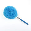 A bright blue extendable microfiber duster with a handle is shown against a white background.