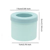 Light blue silicone ice cube mold with a lid, measuring 7.5cm in diameter and 6cm high.