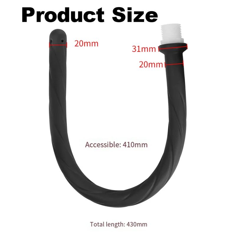 Black silicone handheld bidet sprayer with a flexible hose and nozzle shown with dimension markings.