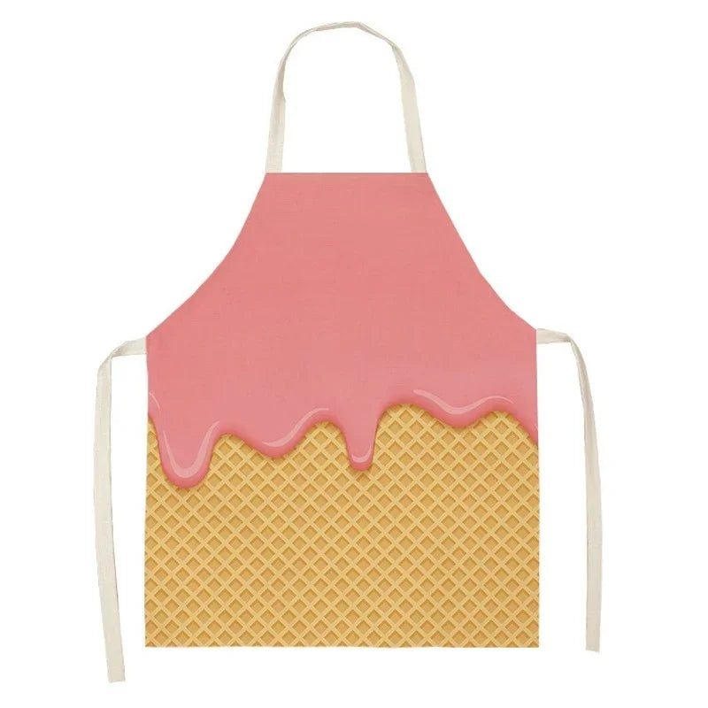 A pink glazed linen apron with a yellow waffle texture pattern.