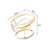 A gold-colored decorative leaf soap dish with a clear glass insert shown with dimensions.
