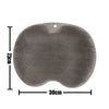 A gray reusable silicone foot scrub brush with a perforated surface and a hole for hanging.