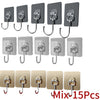 A collection of 15 self-adhesive rotating wall hooks in various sizes and finishes.