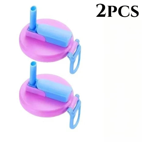 Zwei wiederverwendbare Silikon-Lid und Strohhalm in rosa und blau