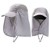 A light gray UV protection fishing sun hat shown in a folded, open state.