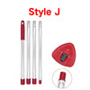 A set of Style J mop handles, including various lengths and a red mop head and base attachment.