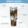 A stainless steel travel tumbler mug featuring a collage of people and the word RAFE CAMERA