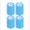 A set of four blue disposable toilet brushes with long handles.