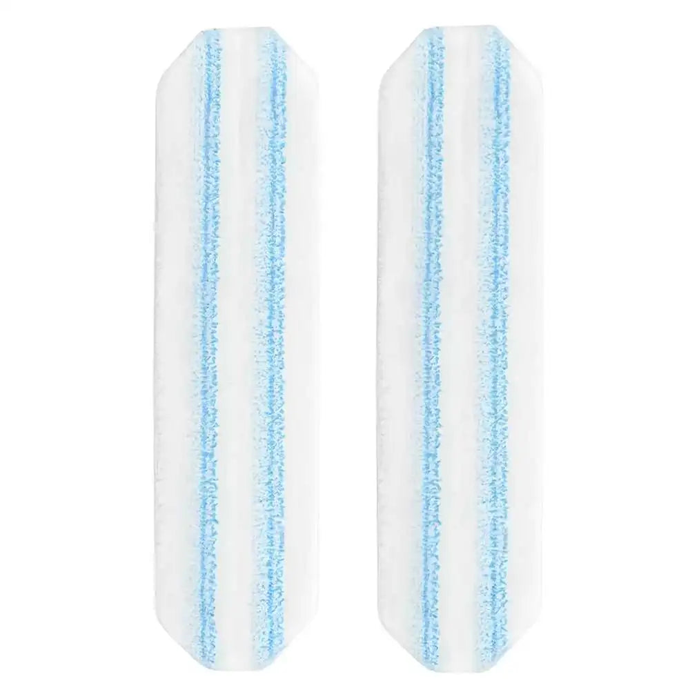 White microfiber flat mop head refill with light blue stripes