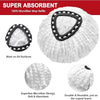 White microfiber mop refill with black trim and strings for cleaning surfaces