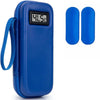 Blauer Insulin-Kühlbehälter mit digitaler Temperaturanzeige 41,5°C und zwei blauen Gelpacks.