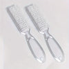 A pair of clear plastic brushes with white bristles for nail art and dust cleaning.