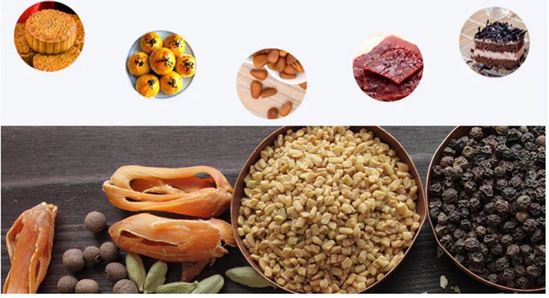 A collection of food grade oxygen absorbers, including dried fruit, spices, and granular materials for food preservation.