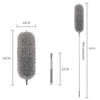 A long, fluffy gray microfiber duster with an extendable handle and a detachable head.