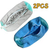 Two pairs of multi-use shoe cleaning brushes and storage bags in gray and blue.