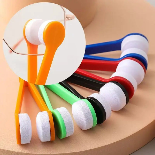 A collection of colorful silicone cleaning tools for eyeglasses, including tips and frames.