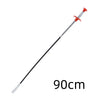 A long, thin drain auger with a claw hook tip and red handle for removing hair and debris.