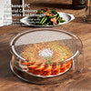 Clear microwave splatter guard with a heat-resistant handle covering food