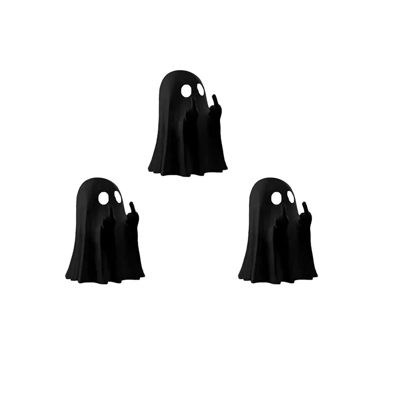 Schwarze Harz-Schreibtischdekoration in Form eines Geistes mit erhobener Mittelfinger-Geste