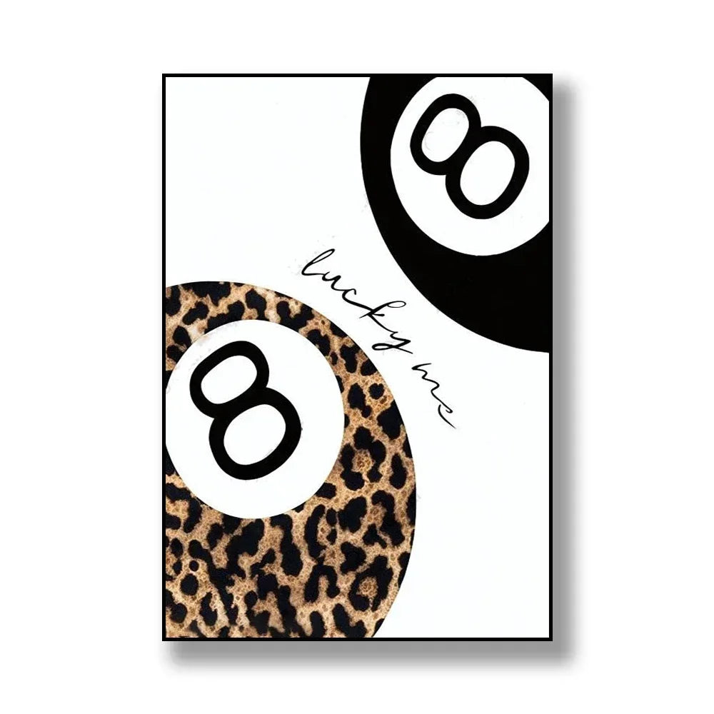 Schwarz-weißes Leinwandkunstwerk mit stilisierten Leopardenmuster-Cheetah-Flecken und Zahlen