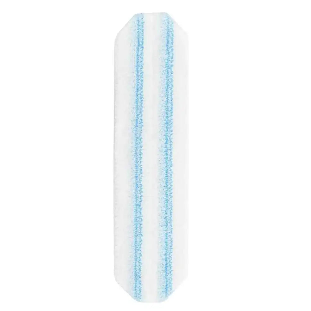 White microfiber flat mop head refill with light blue stripes