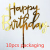 Gold acrylic birthday cake toppers spelling out Happy Birthday
