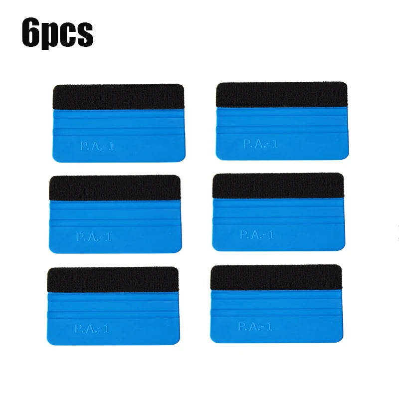 Six black and blue suede felt squeegees for vinyl wrap and film installation
