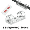 Clear plastic cable clips with a 3M VHB tape label and an S size (10mm) for cord management