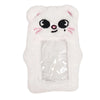 A white plush doll storage bag with cat ears and a clear window for storage.